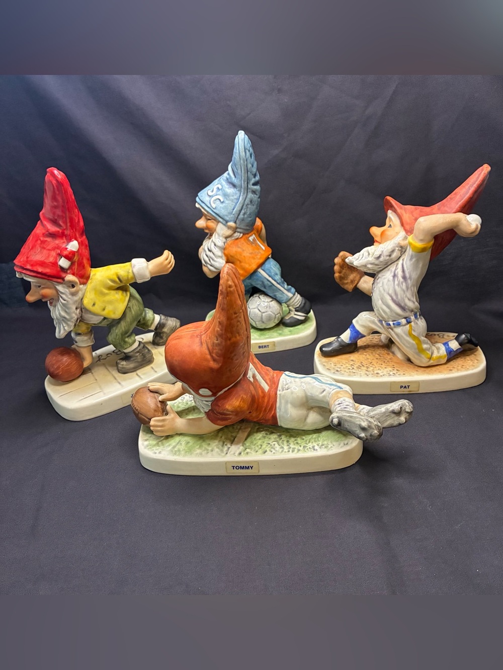 VTG Goebel Co Boy Gnomes-BERT/soccer-JIM/bowler -TOMMY/football - PAT/ baseball